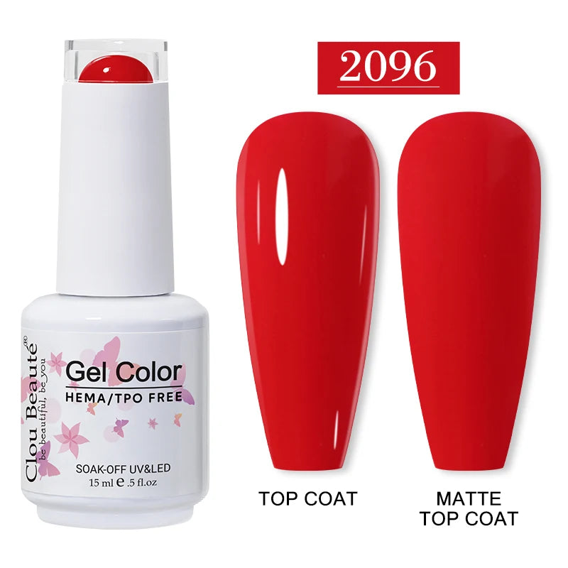 Clou Beaute 15ml Red Color Gel Polish Vernis Semi Permanent UV Varnish Gel Nail Polish Hema TPO Free Nails Art Manicure TOP BASE