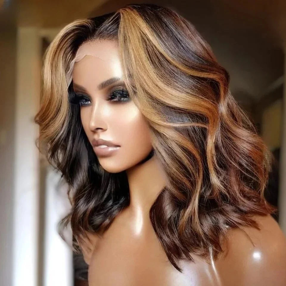 14inch Highlight Blond 100% Human Hair Body Wave Hair Wig 150 Density 5x5 Lace Front with Baby Hair Pre-Plucked Soft Hair Wig