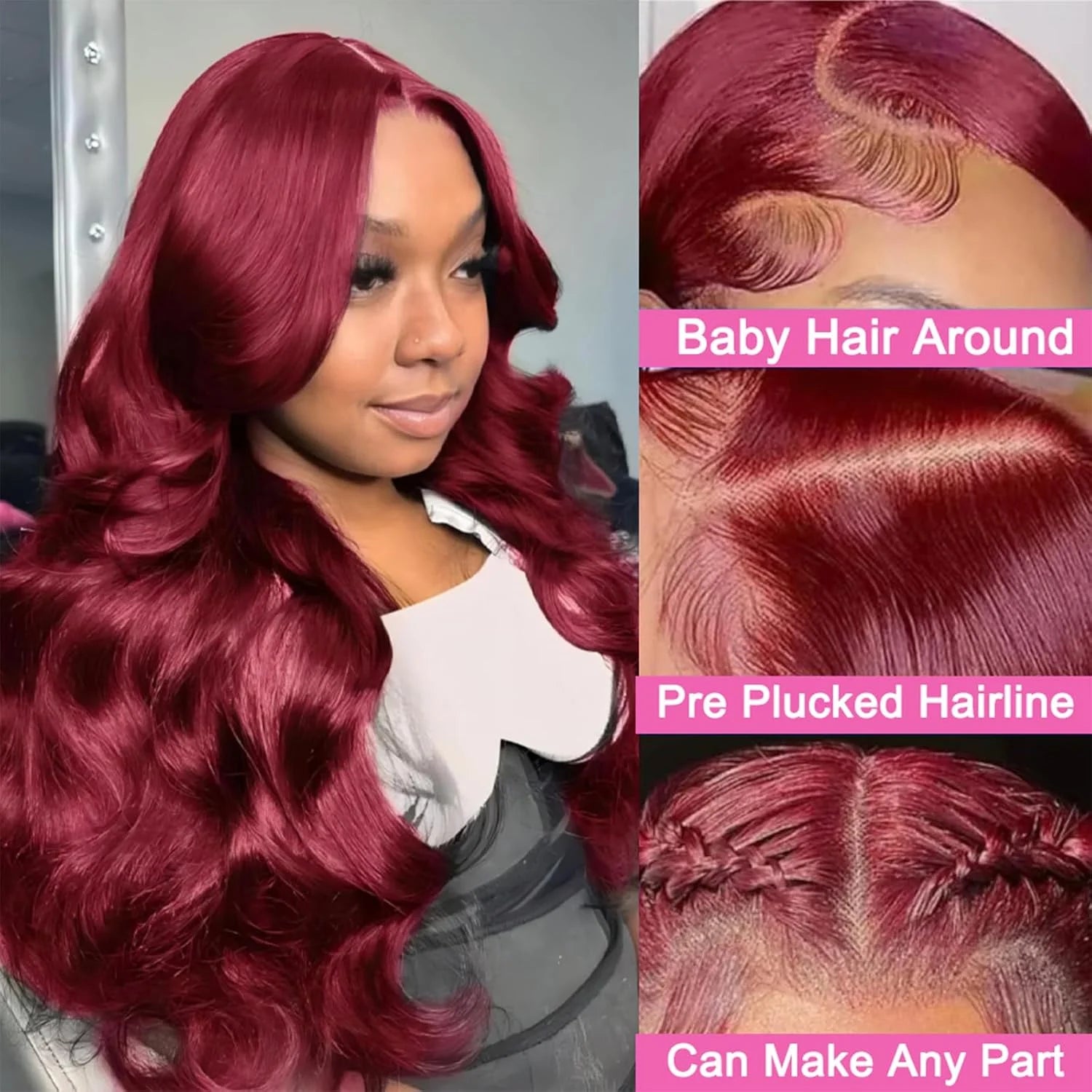 99J Burgundy Body Wave 13x4 Lace Full Front Human Hair 13x6 HD Lace Frontal Wigs 46 Inch Max-lace Red Colored Wig For Women