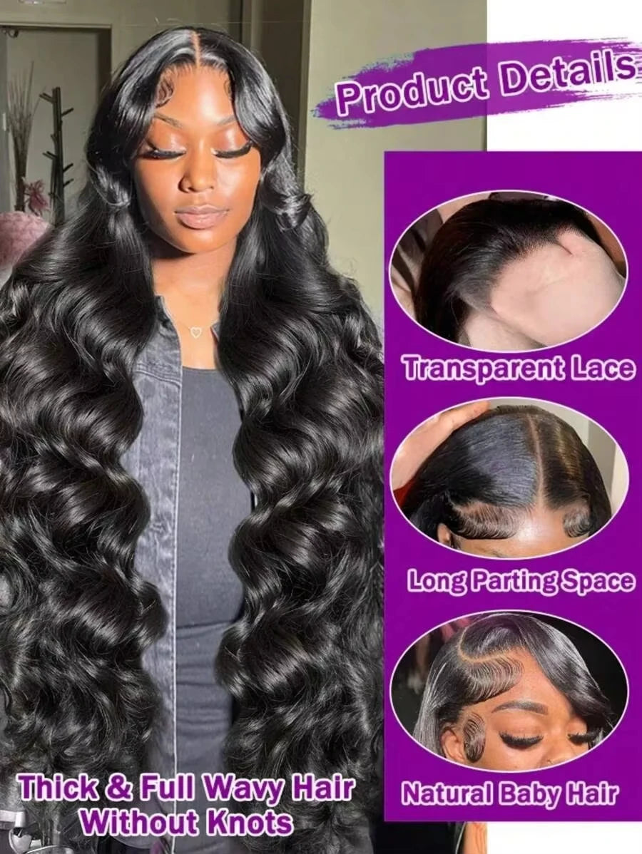 Rosslyn Body Wave Human Hair Wigs 13x6 Hd Lace Frontal Wig 1b Black Wig 200% High Density Lace Wigs Bleached Knoted Flash Sale
