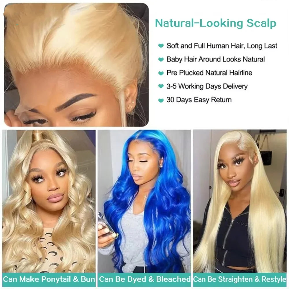 200 Density 40 Inch 613 Human Hair Wig 13x6 Hd Lace Frontal Blonde Human Hair Wig Pre Plucked BrazilianBody Wave Lace Front Wigs
