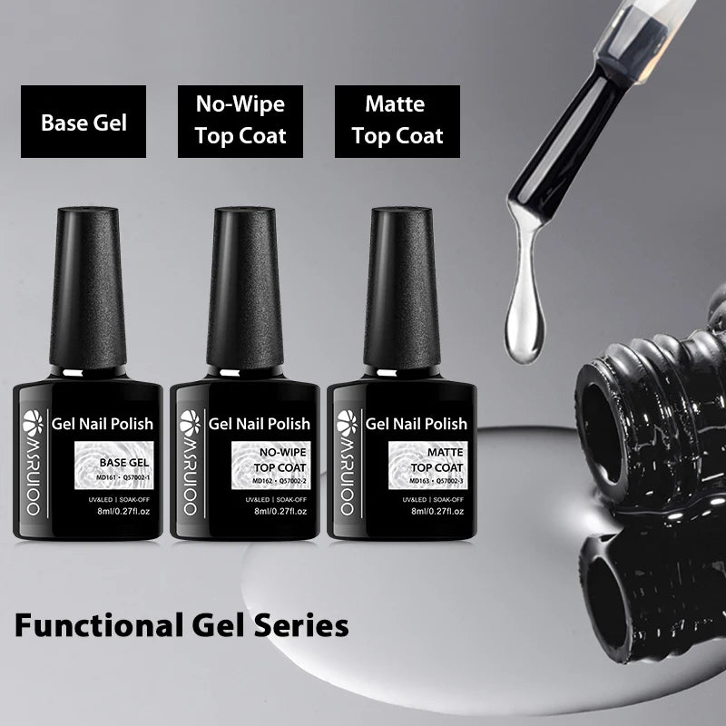 MSRUIOO 8ml Base Top Coat Gel Polish Semi Permanent Soak Off UV Gel LED Nail Art Varnish Base Gel Top Coat Gel Varnish Manicure