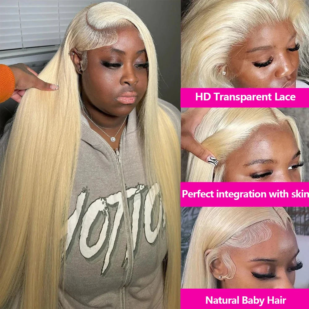 HD Transparent Blonde Straight 13x6 Lace Front Human Hair Wigs 613 Honey Colored Lace Frontal Wig 36 40 Inch Remy Hair For Women