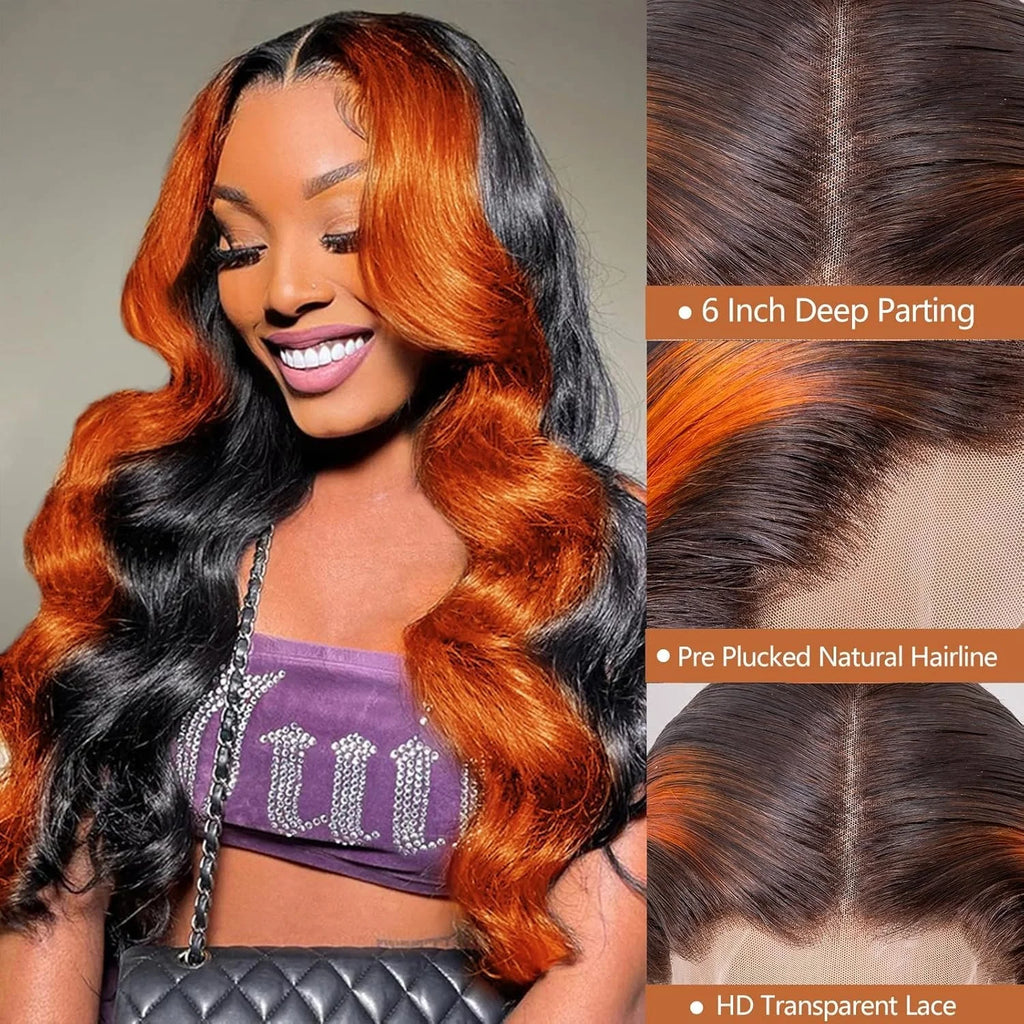 210% Density Ginger Ombre 13X6 Hd Lace Front Wigs Human Hair Pre Plucked for Women Brazilian 13X4 Ginger Orange Lace Front Wig