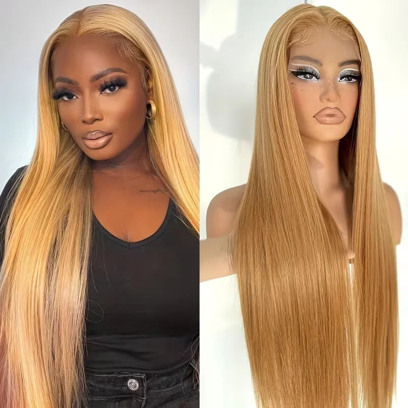 Straight Honey Blonde Wig 13x6 13x4 Hd Lace Frontal Wigs 30 36 Inch 200% Density #27 Blonde Colored Human Hair Wigs Pre Plucked