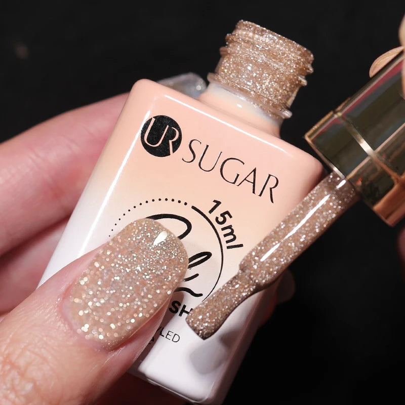UR SUGAR 15ml Champagne Gold Sliver Reflective Glitter Gel Nail Polish Varnish Semi Permanent Soak Off UV Gel For Manicure Art