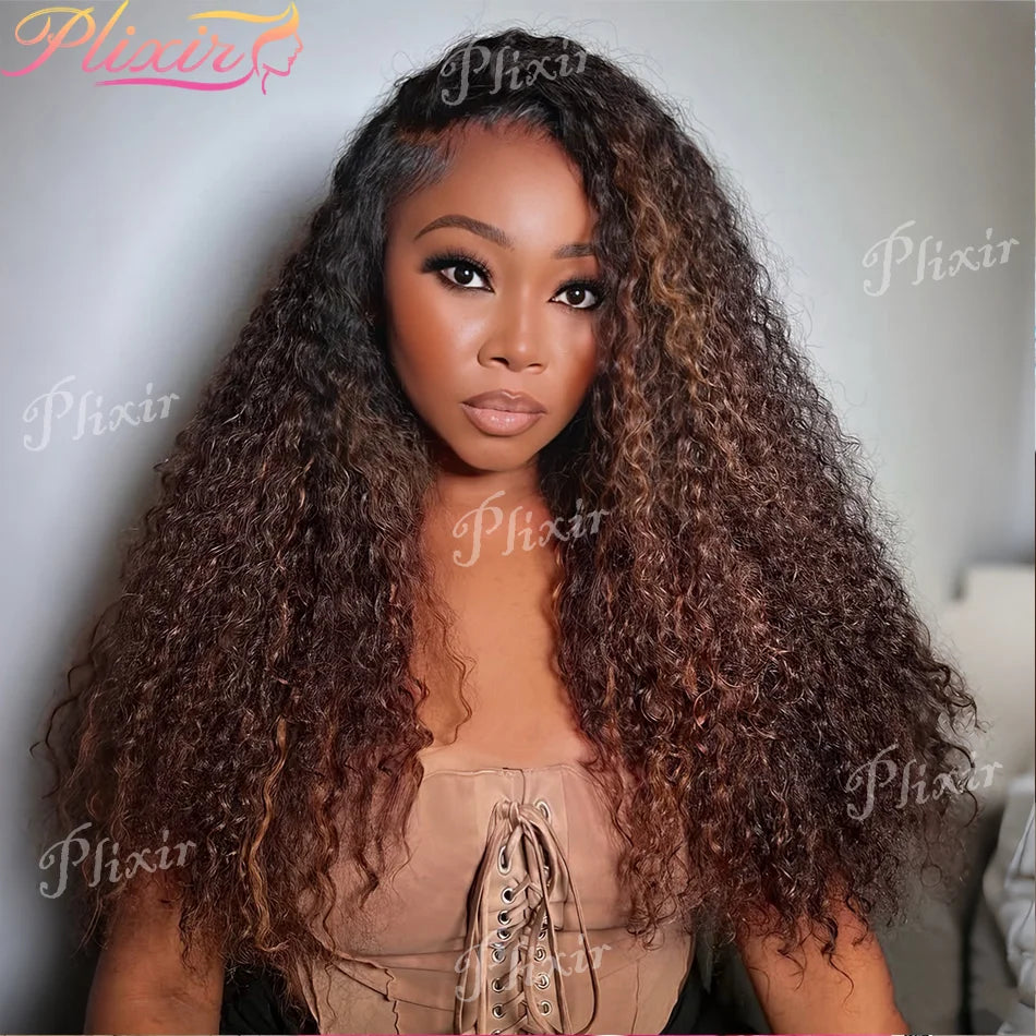 Highlight Ombre Curly Wig Human Hair Honey Blonde Brown 13X6 Hd Lace Front Wigs Deep Wave 1b30 Black Brown 13X4 Lace Frontal Wig