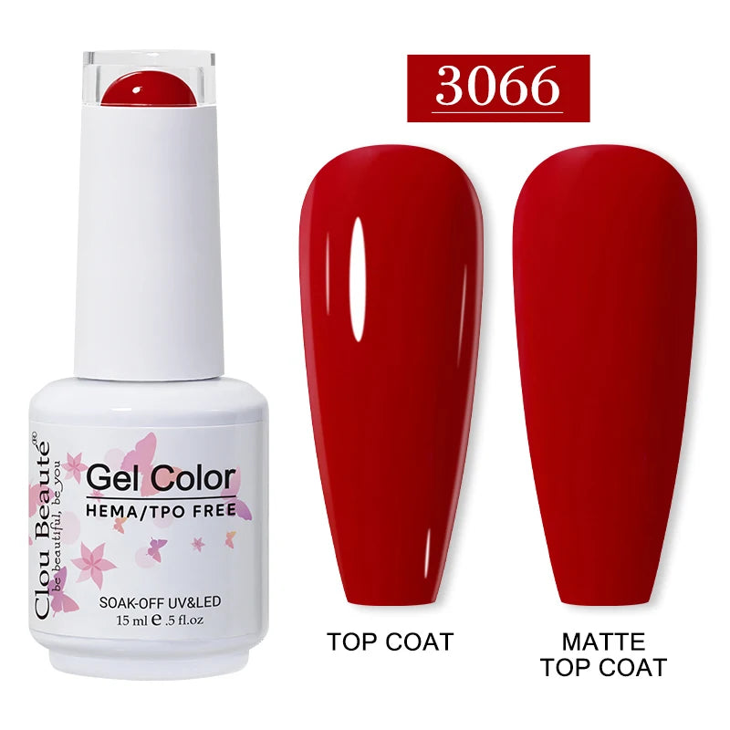 Clou Beaute 15ml Red Color Gel Polish Vernis Semi Permanent UV Varnish Gel Nail Polish Hema TPO Free Nails Art Manicure TOP BASE
