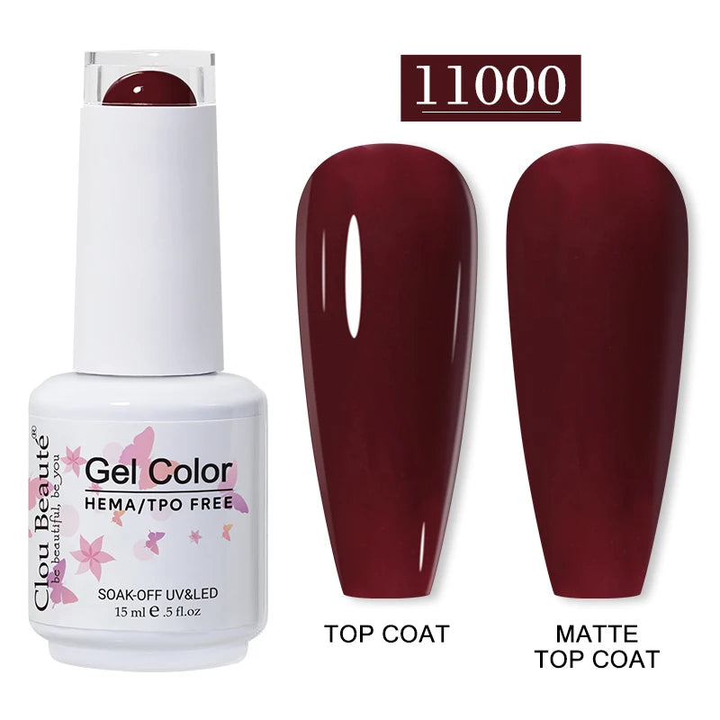 Clou Beaute 15ml Red Color Gel Polish Vernis Semi Permanent UV Varnish Gel Nail Polish Hema TPO Free Nails Art Manicure TOP BASE