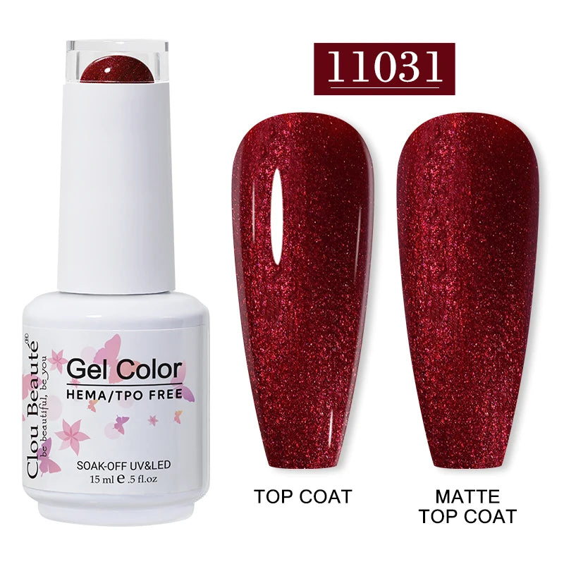Clou Beaute 15ml Red Color Gel Polish Vernis Semi Permanent UV Varnish Gel Nail Polish Hema TPO Free Nails Art Manicure TOP BASE