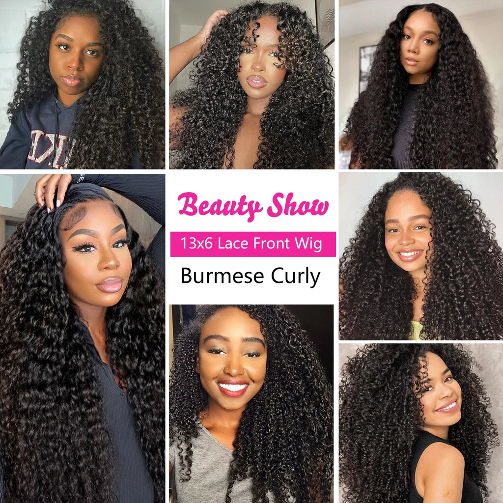 13x6 Full Frontal Lace Natural Color Burmese Curly 13x4 HD Transparent Long 40 46 Inch 7x6 Glueless Human Hair Pre plucked Wigs