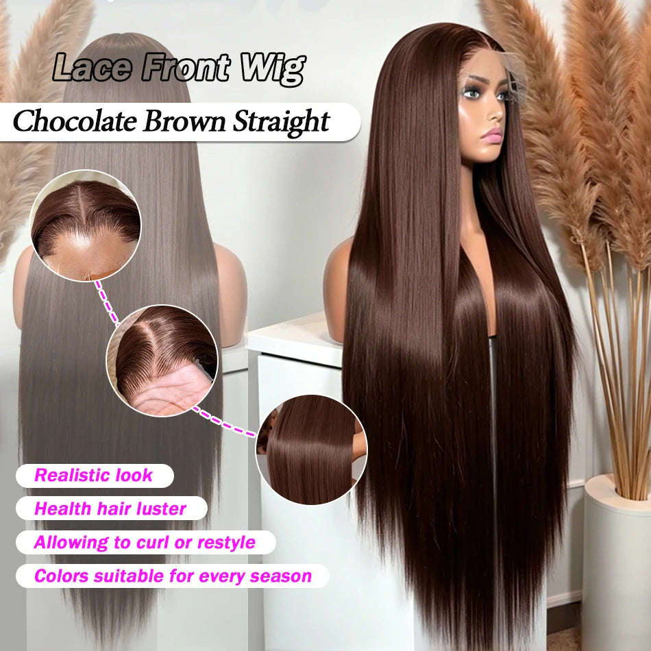 HD Chocolate Brown 13x4 Straight Lace Front Wig Brazilian 13x6 Full Lace Frontal Wigs For Women Remy Human Hair Wig Pre Plucked