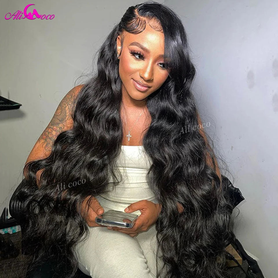 Ali Coco 36 38 Inches 250 Density Body Wave Wig 13x4 13x6 Transparent Lace Front Human Hair Wigs Pre Plucked For Women