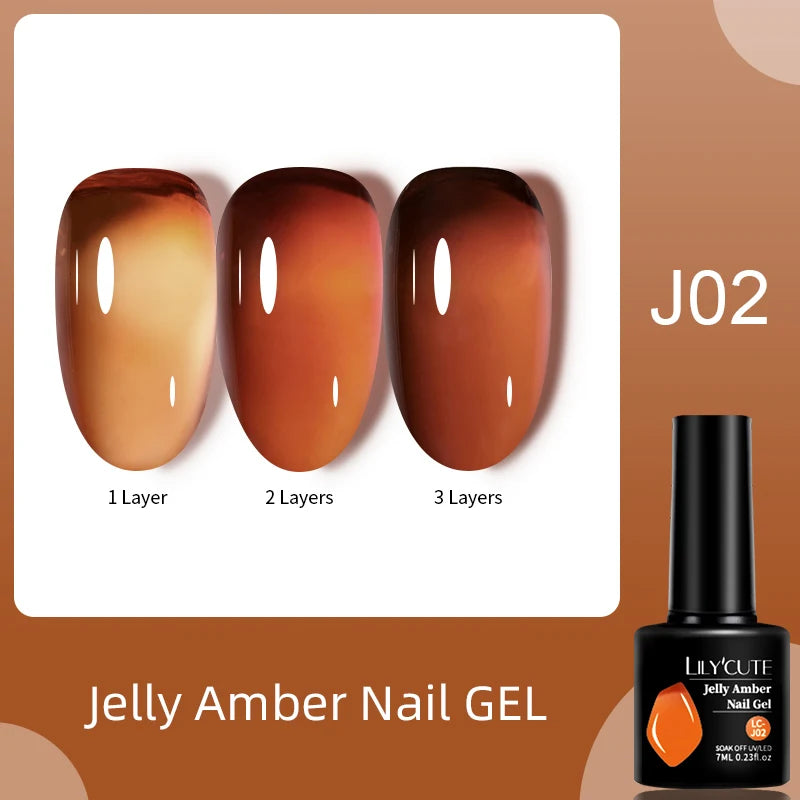 LILYCUTE 7ML Jelly Amber Gel Nail Polish Brown Crystal Translucent Dull Color Nail Art Gel Semi Permanent UV Gel Polish Varnish