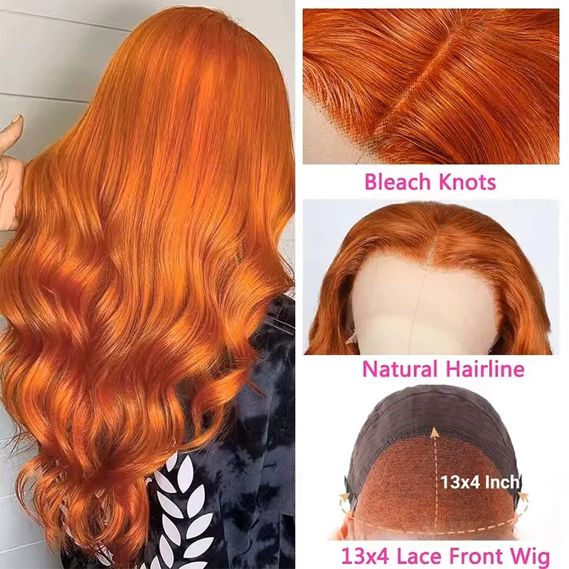 Orange Ginger #350 Colored HD 13x6 Lace Front Wigs Human Hair Body Wave Water Wave Brazilian Transparent Lace Frontal Wig 220%