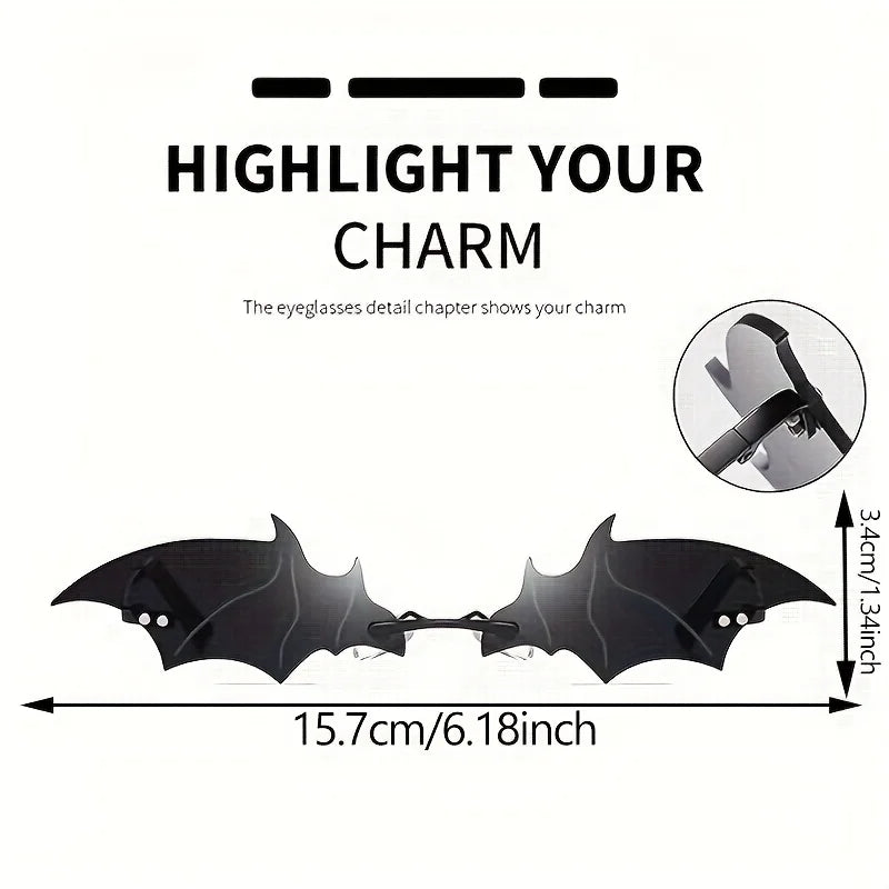 1-36Pcs Bat Sunglasses Rimless Goth Glasses for Women Men Halloween Party Glasses Trendy Eyewear Novelty Cosplay Party Eyewear