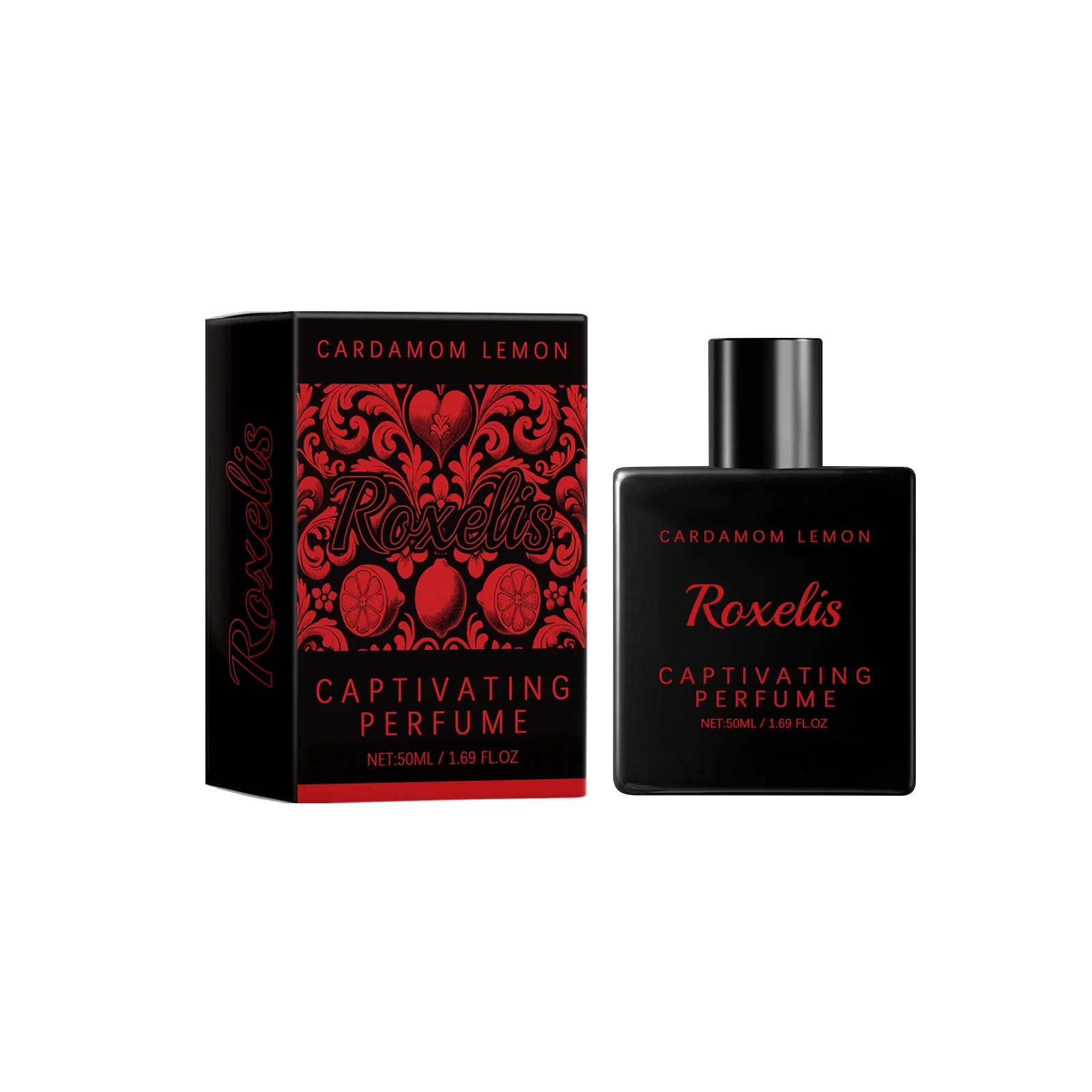 ROXELIS 50 ml Cardamom Lemon Eau de Parfum with a fresh captivating fragrance, blending aromatic cardamom and zesty lemon notes