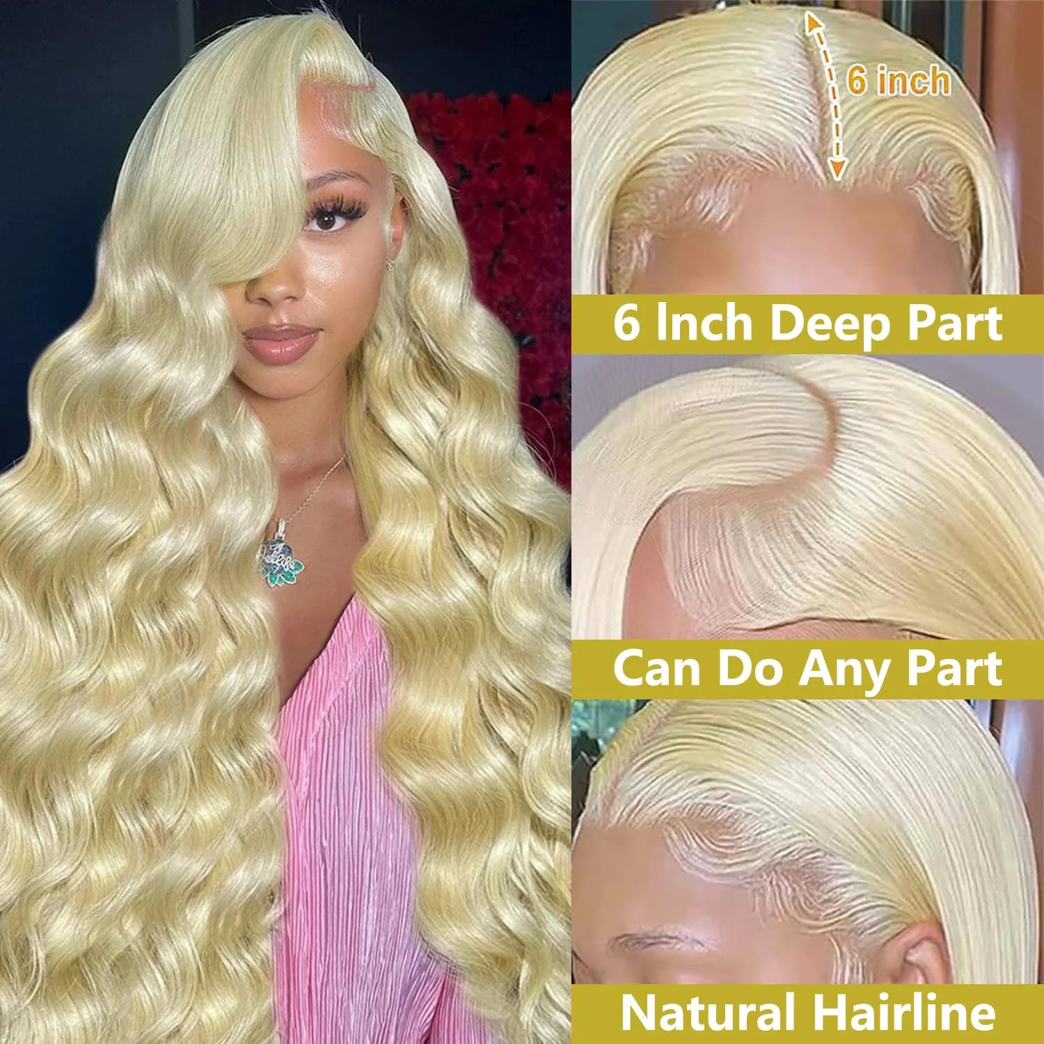 46 Inch 13x6 613 Lace Front Wig Human Hair Body Wave Blonde Lace Front Wigs Human Hair Pre-Plucked Bleached 200% Density 613 Hd