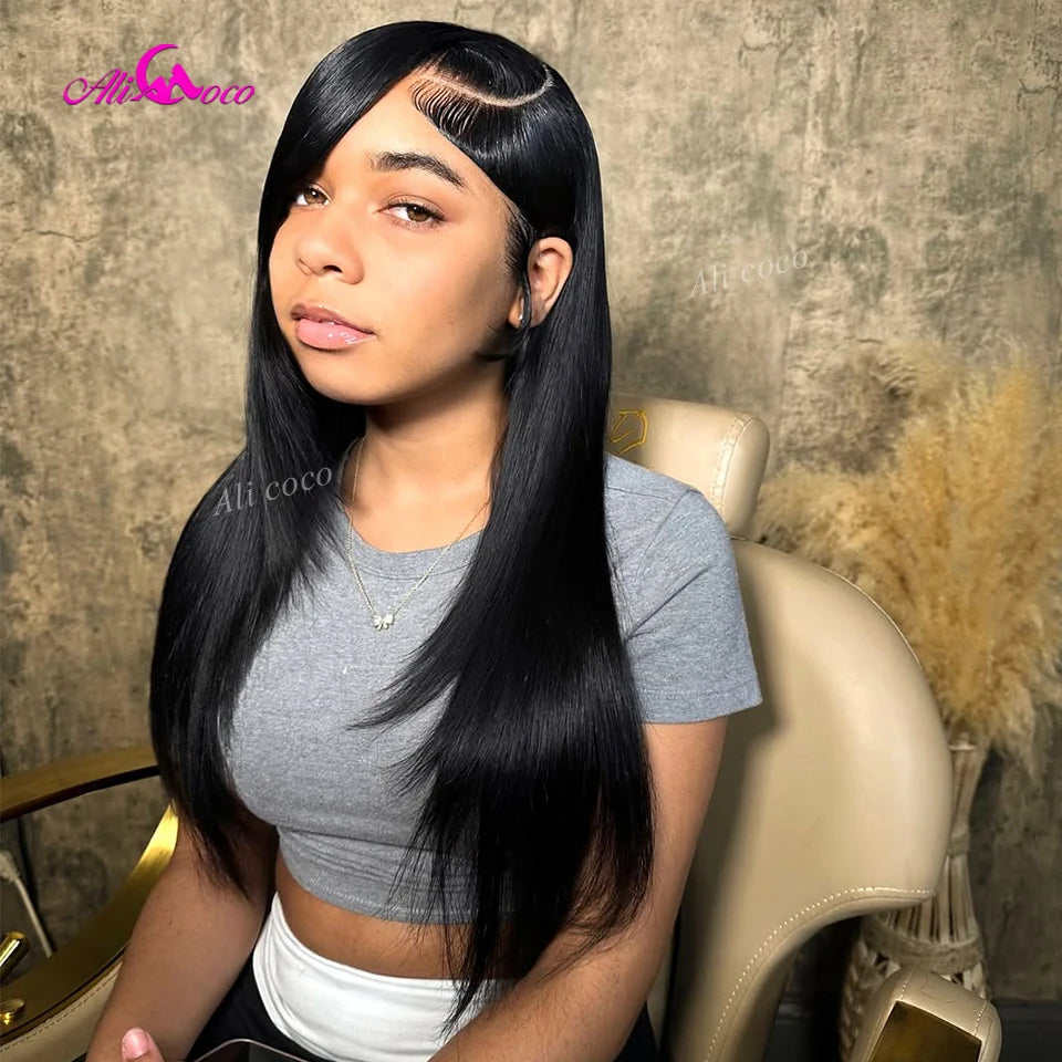 Black with Brown and Blonde Highlights Lace Closure 180Density Human Hair Straight Transparent 13X6 Lace Front Wigs Pre Plucked