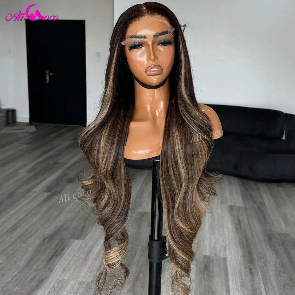 P4/27 Highlight Body Wave 13x4 13x6 Lace Front Wigs Human Remy Hair Wigs For Women Transparent 180 Density Pre Plucked