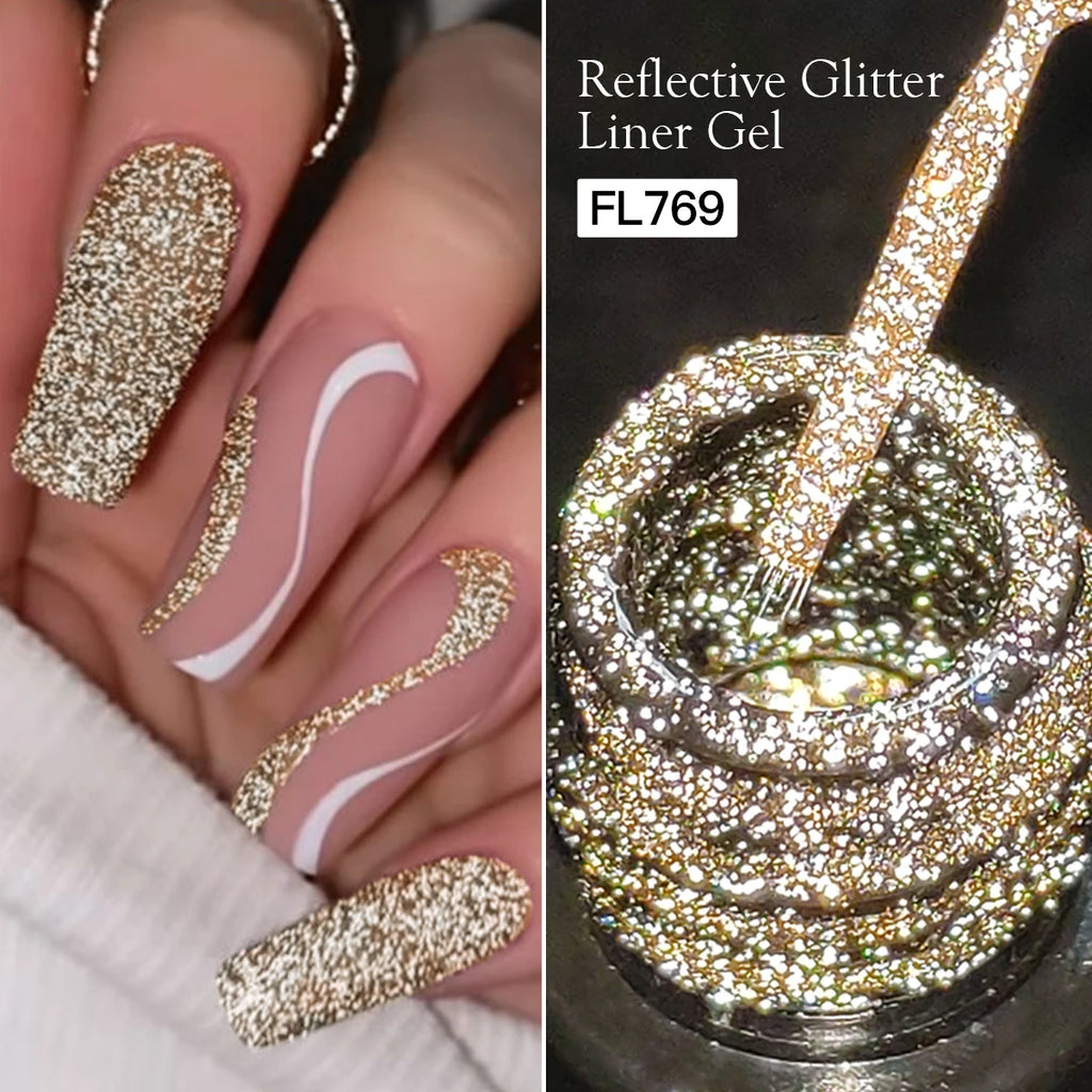 FOUR LILY 5ml Reflective Glitter Liner Nail Gel Polish Gold Silver Red Sparkling Nail Supplies UV/LED Varnish Painting Gel