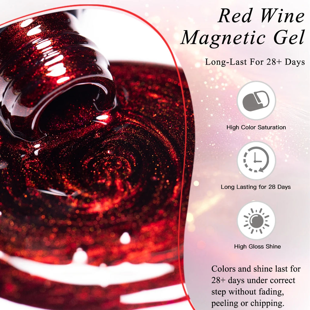 10ml Red Wine Magnetic Nai Gel Polish DIY Manicure Nail Art Varnish for Home Salon Long Lasting UV LED Vernis Easy to Apply