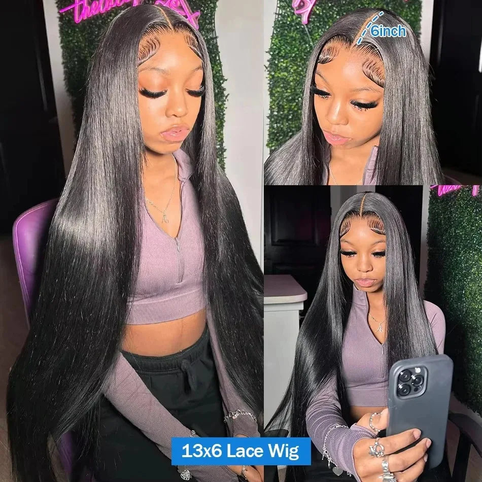 13x4 HD Transparent Bone Straight Human Hair Lace Frontal Wigs 250 Density 4x4 Closure Human Hair Wigs for Women 30 40 Inch