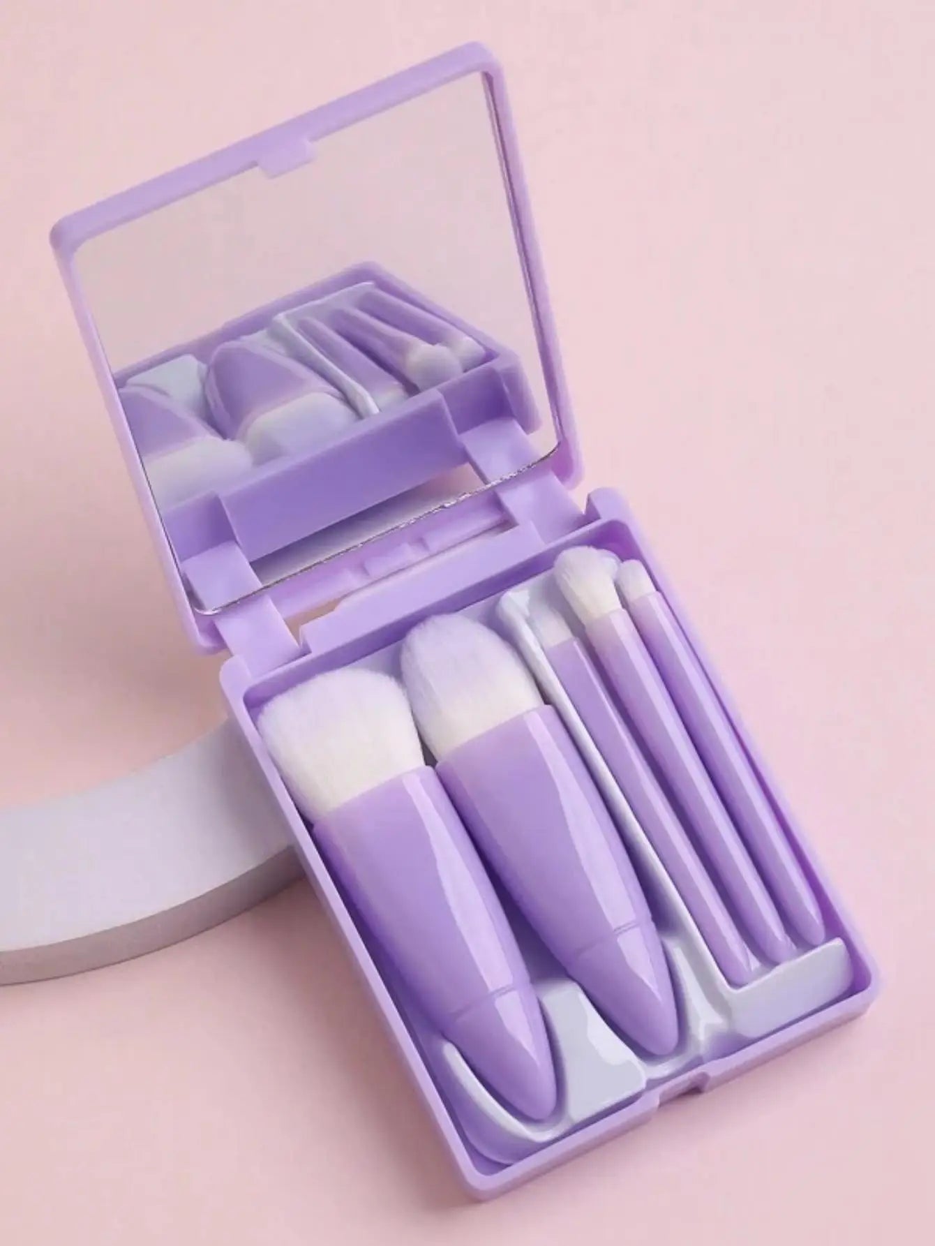 5pcs Mini Travel Size Makeup Brushes Set - Complete Function Cosmetic Brushes Kit with Storage Case And Mirror for On-the-Go App