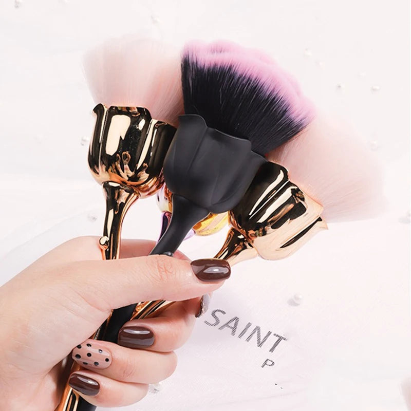 Flower Nail Brush for Manicure Gold Rose Shape Nail Art Brushes Round Small UV Gel Polish Powder Cleaning Tools Nail Accesories