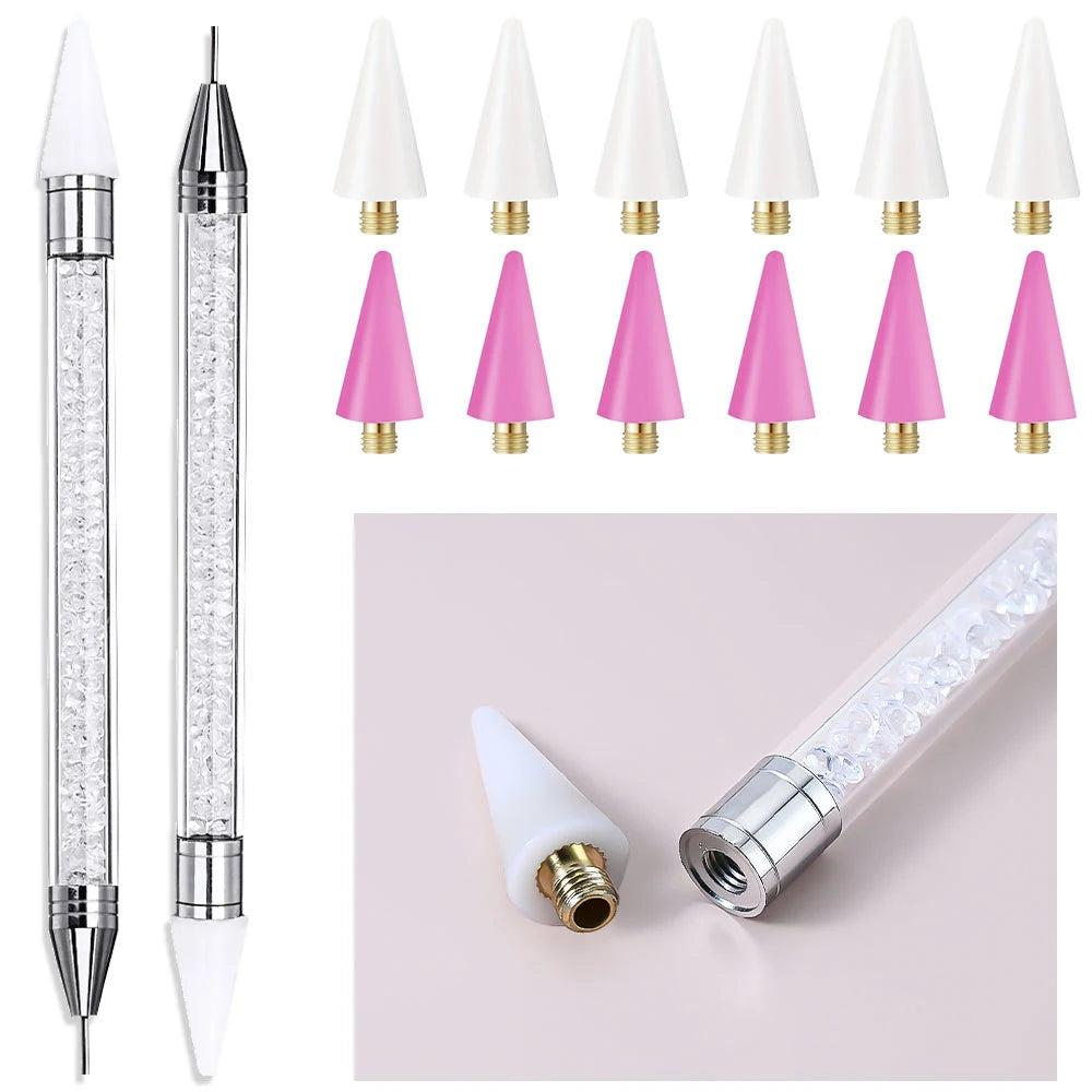 1Pc Dual-ended Rhinestone Gems Picker Dotting Pen Wax Pencil Acrylic Handle Crystal Studs Picker Manicure Nail Art DIY Tools