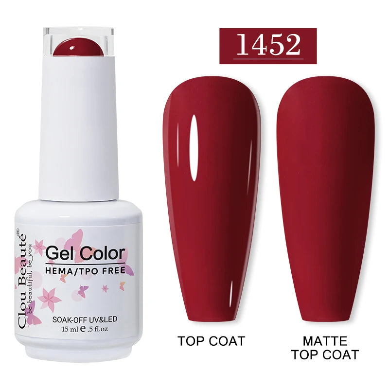 Clou Beaute 15ml Red Color Gel Polish Vernis Semi Permanent UV Varnish Gel Nail Polish Hema TPO Free Nails Art Manicure TOP BASE