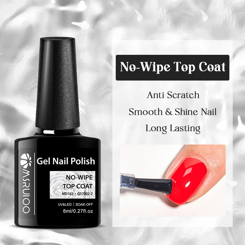 MSRUIOO 8ml Base Top Coat Gel Polish Semi Permanent Soak Off UV Gel LED Nail Art Varnish Base Gel Top Coat Gel Varnish Manicure