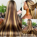 Highlight Straight P4/27 Colored Lace Front Wigs Human Hair 13x6 Brazilian Lace Front Human Hair Wigs Pre Plucked For Women 220%