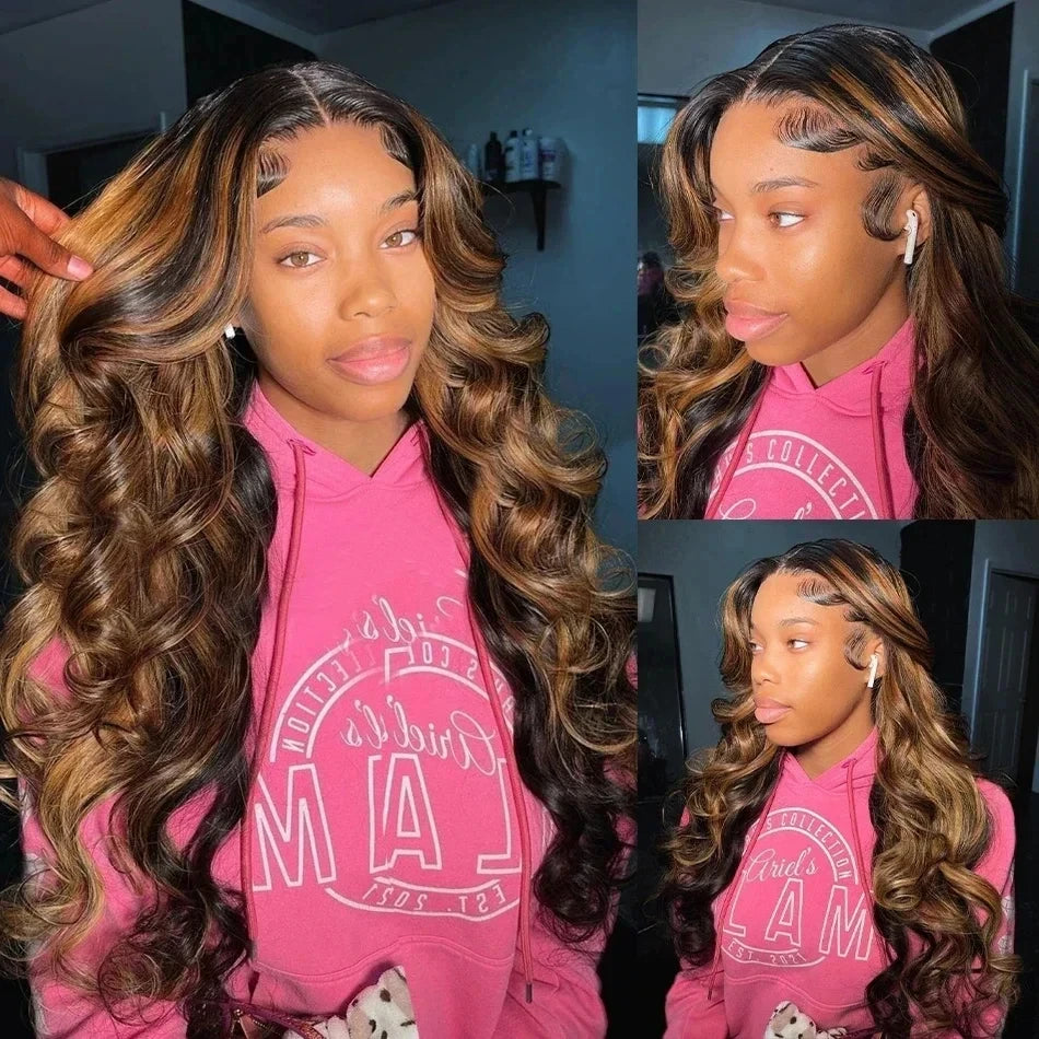 Rosslyn Body Wave Wig Highlighted Human Hair Wig P4/27 Highlight 13x6 Lace Frontal Wig Brazilian Wigs Original Baby Hair HD Lace