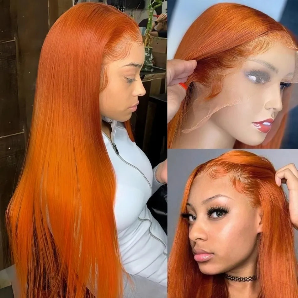 Ginger Orange Straight 13X6 Hd Lace Front Human Hair Wig 13X4 220 Density 36 Inch Wigs #350 Colored Pre Plucked Brazilian Wigs