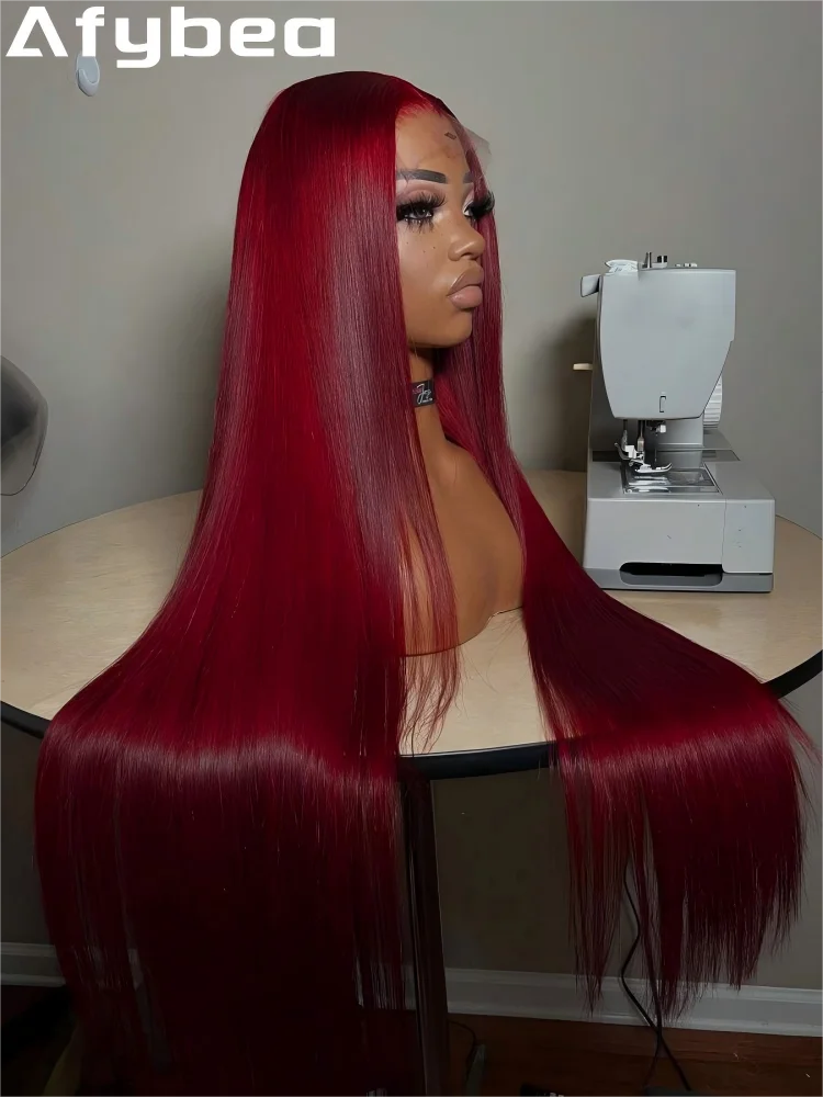 Red Colored Human Hair Wigs Burgundy 13X6 Hd Lace Frontal Human Hair Wig Straight Lace Front Wig Brazilian Wigs Original 30 Inch