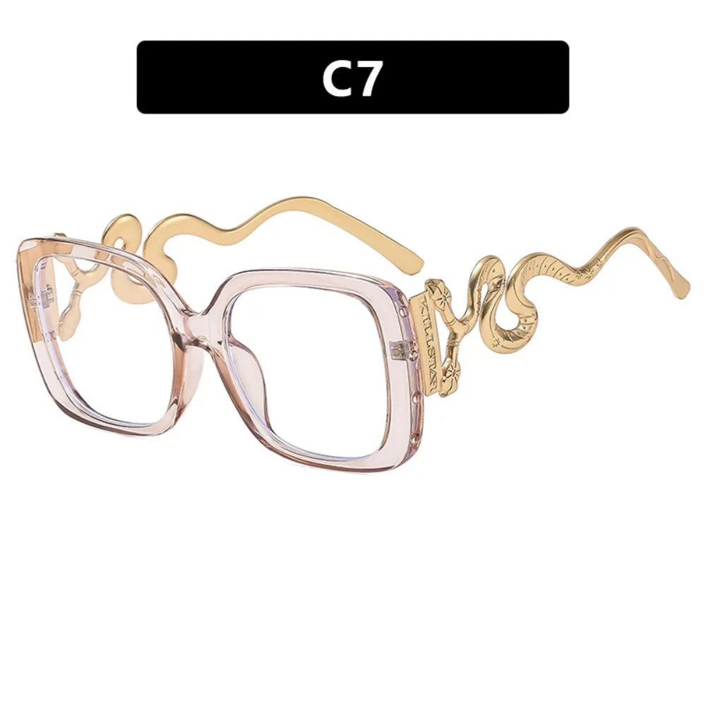 Retro Large Frame Woman Eyeglasses Square Shape Flat Mirror Square Glasses Frame Snake Leg Personalized Glasses Frame for Women