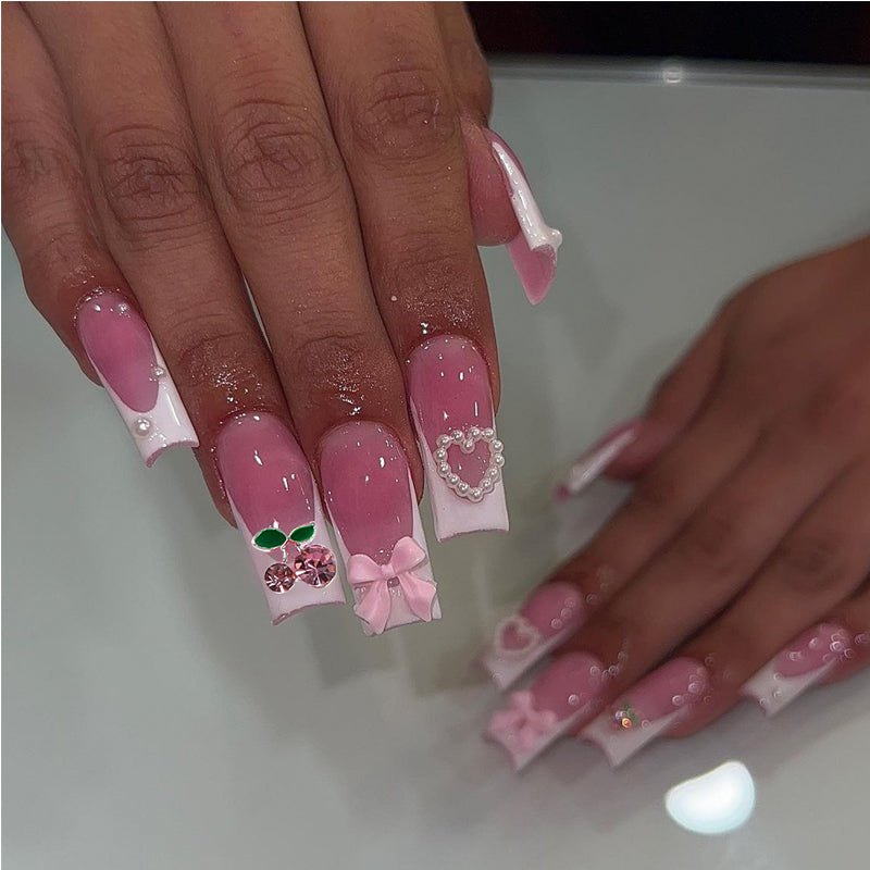 24 PCS Cherry Bow Nail Art