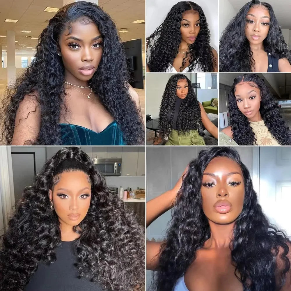 HD Transparent 220 Density 13x4 13x6 Water Deep Wave Frontal Wig 7x6 Closure Glueless Wig Ready To Wear 360 HD Lace Front Wig