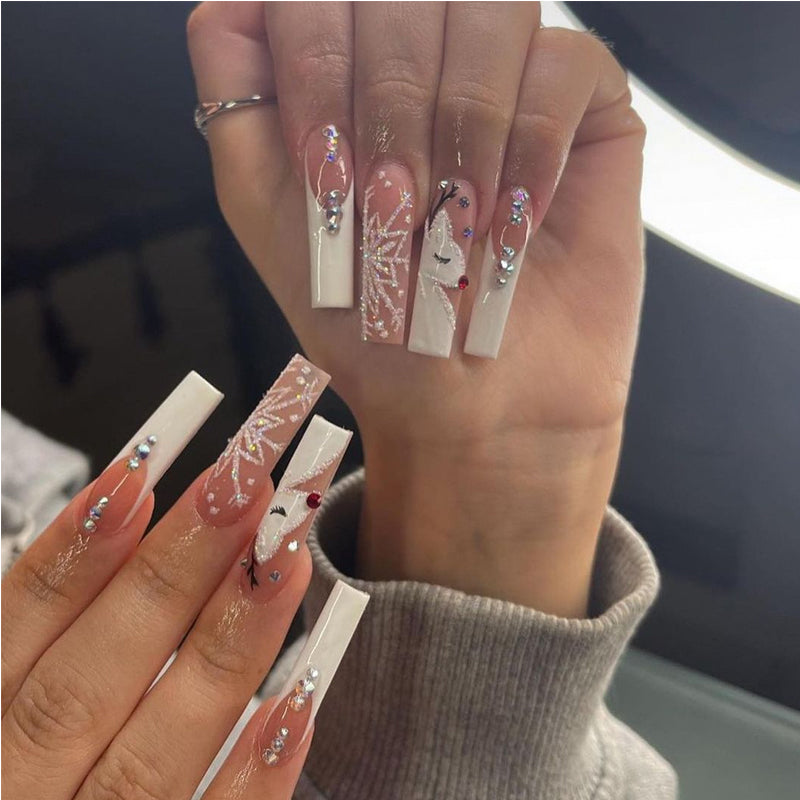 24 PCS Diamond Deer Snowflake Nail Art