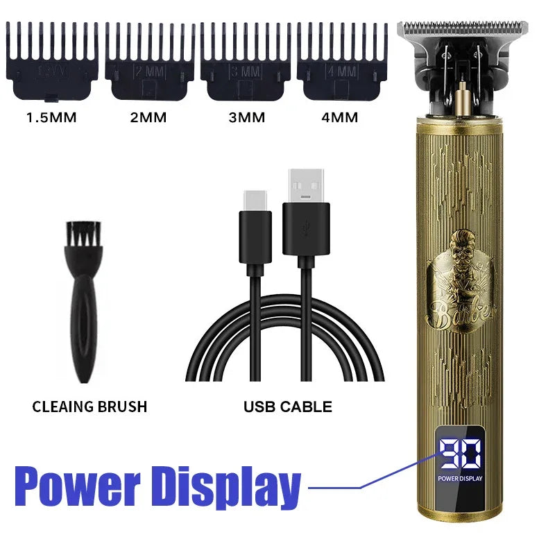 Cordless Hair Trimmer Vintage Hair Clipper USB Fast Charging Hair Cutting Machine Electric Shaver Barber Professional Barber