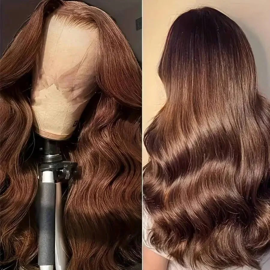 200% Density 13x4 HD Lace Front Wig Brown Brazilian Body Wave Human Hair Lace Frontal Wigs Pre-Plucked Natural Hairline