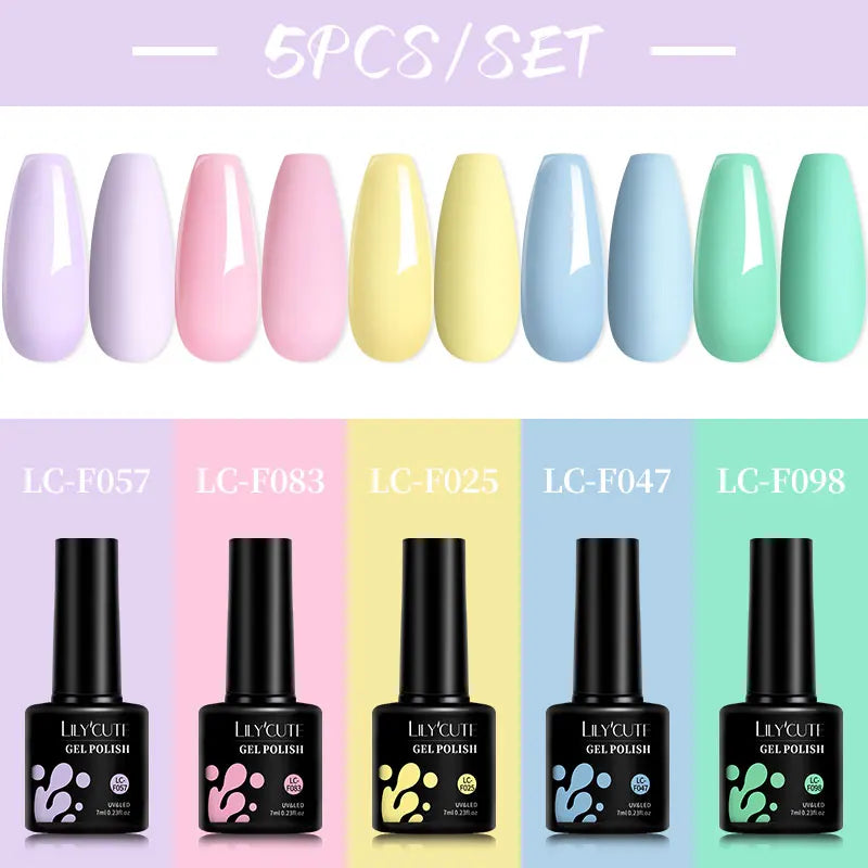 LILYCUTE 4/5Pcs/Set 7ML Nude Pink Gel Nail Polish and Translucent Jelly Nail Art Gel Semi Permanent Soak Off Design Manicure Set