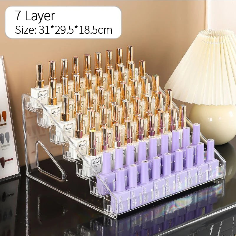 3/4/5/6/7 Layers Acrylic Nail Polish Display Organizer UV Gel Shelf Quick Install Cosmetic Rack Jewelry Stand Manicure Storage