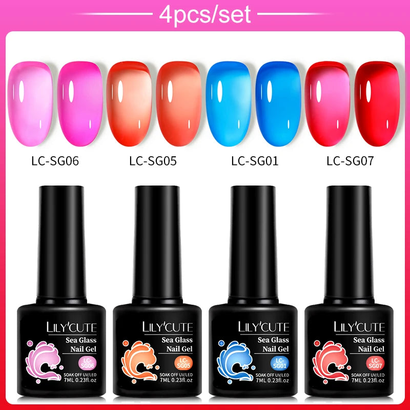 LILYCUTE 4/5Pcs/Set 7ML Nude Pink Gel Nail Polish and Translucent Jelly Nail Art Gel Semi Permanent Soak Off Design Manicure Set