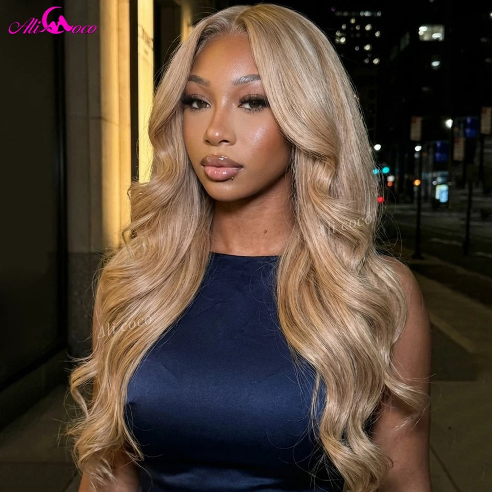 Bestselling Color Milk Tea 180 Density Body Wave Lace Front Closure Ash Blonde Pre Plucked Human Hair Wigs Brazilian Transparent
