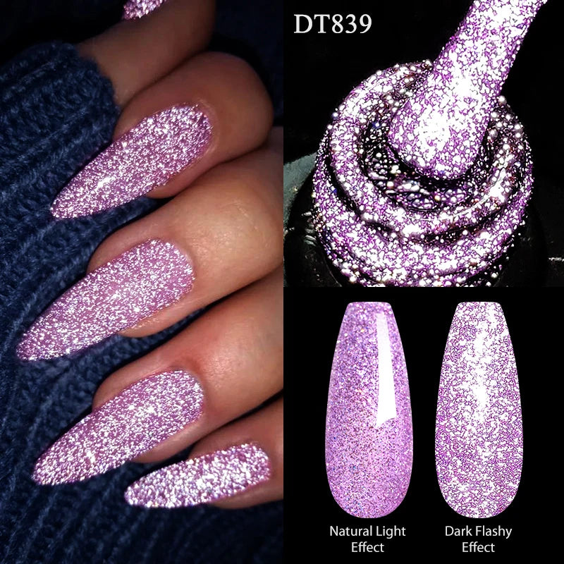 7ml Reflective Glitter Nail Gel Polish Semi Permanent French Style Nail Art UV LED Gel Sparkling Soak Off Manicure Varnish DIY