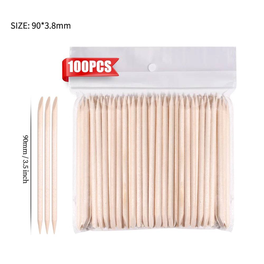 100Pcs Orange Wood Sticks for Nails Double Sided Cuticle Pusher Remover Nail Art Manicure Pedicure Tool for Manicure Pedicure