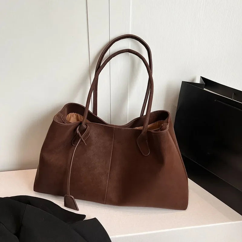Faux Suede Solid Color High Quality Fashionable Versatile Handbag 2026 Women's Product Hot Selling Large Capacity Shoulder Bag