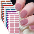 8 Sheets Nail Full Wrap Stickers Pink Nail Glitter Self-Adhesive Gel Nail Sticker for Women Home DIY Nail Supplies Manicure Kit